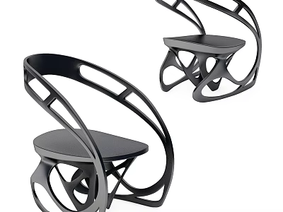 Modern Black Leisure Chairs With Curved Frame And Geometric Cutout Design 3d model