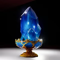 Artistic Blue Crystal Sculpture on Silver Metal Stand with Curved Decorations
