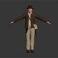 Adventurer Character In Brown Jacket With Hat Standing Near Giant Dinosaur Creature