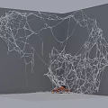 Small Orange and Black Reptile On Intricate White Spider Web Against Gray Background