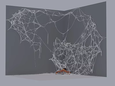 Small Orange and Black Reptile On Intricate White Spider Web Against Gray Background 3d model