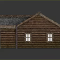 Log Cabin Exterior With Gray Shingle Roof Multiple Windows And Wooden Door