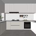 Modern Kitchen Interior With White Cabinets Marble Countertop LED Lighting And Appliances