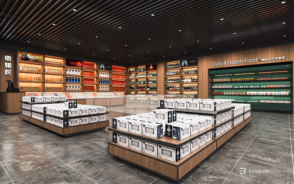 Supermarket Department Store With Shelves Of Daily Necessities Food Products And Organized Layout 3d model 