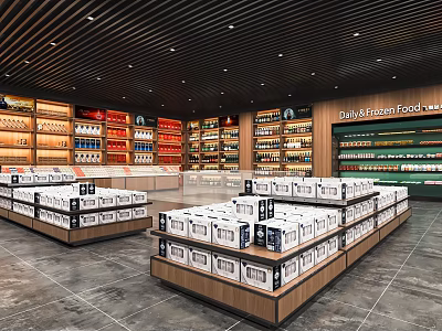 Supermarket Department Store With Shelves Of Daily Necessities Food Products And Organized Layout 3d model