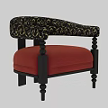 Luxury Ornate Armchair With Black Gold Pattern Backrest Red Textured Seat And Decorative Legs