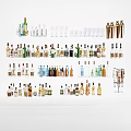 Various Alcohol Bottles and Wine Glasses Displayed in Assorted Colors Shapes and Sizes