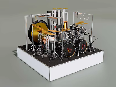 Miniature Drum Set Model With Drums Cymbals And Metal Stands 3d model