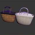 Stylish Handwoven Wicker Baskets With Black And Beige Handles For Daily Use