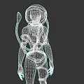 Futuristic Armored Character With Biomechanical Helmet Blue Lights And Mechanical Appendages