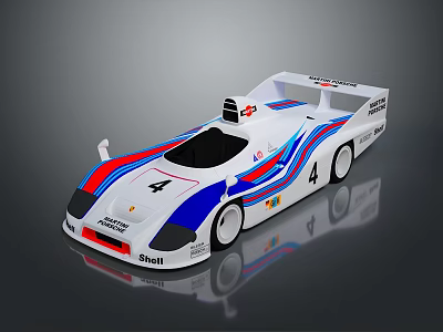 White Racing Car Model With Blue Red Stripes Number 4 And Shell Logo 3d model