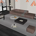 Sofa Coffee Table Combination Module Combination Sofa Coffee Table Single Person Leisure Chair Sofa Background Wall Floor Lamp Carpet Side Table Jewelry Ornaments 3d model