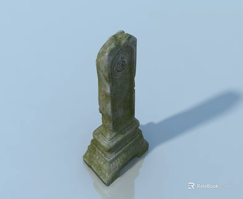 Stone Pet Cabinet With Carved Patterns Weathered Green Surface And Round Decorative Element 3d model 