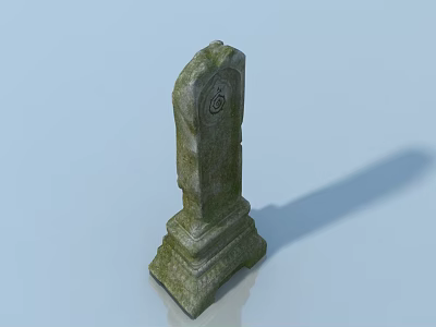 Stone Pet Cabinet With Carved Patterns Weathered Green Surface And Round Decorative Element 3d model