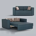 Modern Blue Double Sofa With Beige Pillows Convertible Sofa Bed Design 3d model