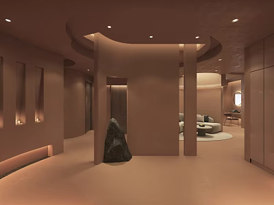 Luxury Minimalist Beauty Salon Interior With Warm Tones Sofa Mirror And Lighting 3d model