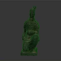 Ancient Terracotta Warrior Sculpture In Kneeling Pose With Intricate Armor Details