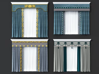 Elegant Curtains With Various Ornate Valances Fringe Details And Designs 3d model