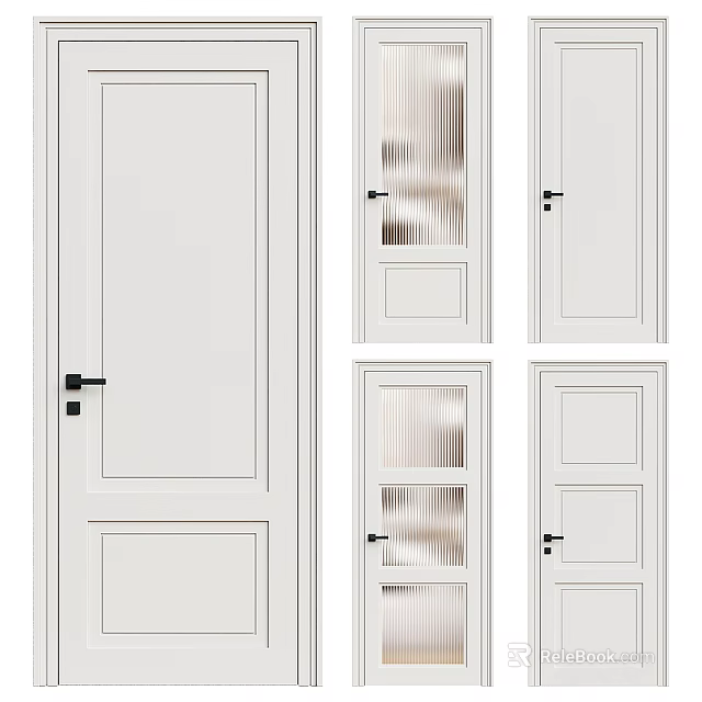 Modern White Interior Doors With Glass And Solid Panel Designs 3d model