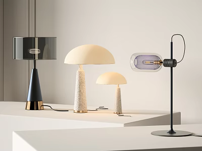 Black Beige And Clear Table Lamps With Modern Designs On White Table 3d model