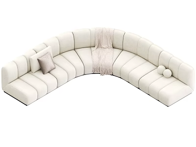 Modern White Curved Irregular Shaped Sofa With Gray Pillow Throw Blanket And Decorative Balls 3d model
