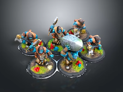 Painted Orc Warrior Characters With Stone Hammer And Floral Base Details 3d model