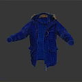 Warm Blue Winter Puffer Coat With Fur Collar And Front Pockets