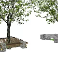 Modern Simple Tree Pit Design With Grid Pattern Base And Green Leafy Trees 3d model
