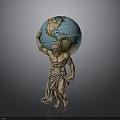 Muscular Male Statue Holding Detailed World Globe With Realistic Design