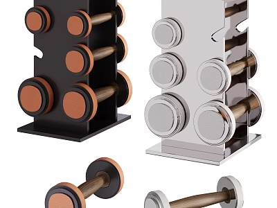 Modern Sports Equipment with Black Silver Dumbbell Rack and Wooden Handle Dumbbells 3d model