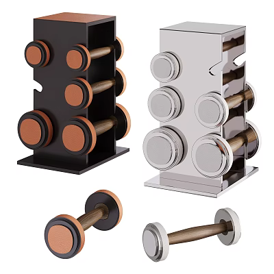 Modern Sports Equipment with Black Silver Dumbbell Rack and Wooden Handle Dumbbells 3d model
