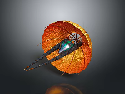 Orange Umbrella Like Structure With Green Black Center And Slender Metallic Bottom Design 3d model
