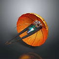 Orange Umbrella Like Structure With Green Black Center And Slender Metallic Bottom Design