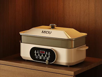 MIQU Multifunctional Electric Kitchen Appliance With Digital Display And Control Knobs On Wooden Cabinet 3d model