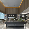 Modern Lounge Area Featuring Large Windows Wooden Decor Sofas Tables Chairs And Green Plants
