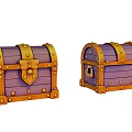 Two Purple Wooden Chests With Golden Metal Decorations And Decorative Locks