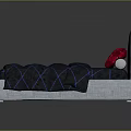 Modern Bed with Light Gray Headboard Blue Black Checkered Comforter Green Red Plaid Pillows
