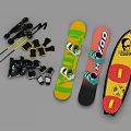 Colorful Snowboarding Equipment Set With Snowboards Poles Boots And Bindings