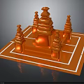 Red Architectural Model With Multiple Tower Structures On Square Platform And Geometric Lines 3d model