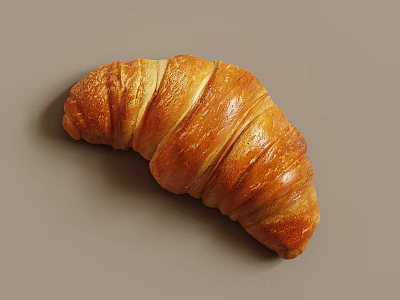 Delicious Buttery Croissant With Golden Brown Color And Flaky Layers On Gray Background 3d model