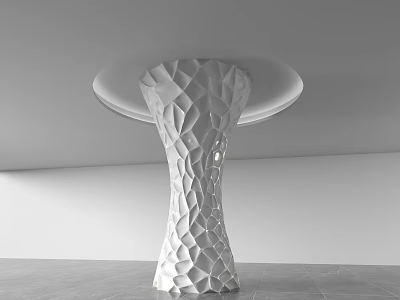 Sculptural White Geometric Textured Pillar In Modern Interior With Circular Ceiling Accent 3d model