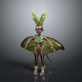 Fantasy Creature 3D Figure With Green Leaf Headdress Gold Accents And Decorative Wings