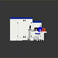 White Laboratory Workstation With Blue Trim Computer Blue Chair And Red Equipment
