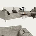 Modern Gray Velvet Sectional Sofa With Multiple Pillows Side Table And Decorative Lamp 3d model