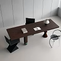 Modern Wooden Desk With Black Chairs White Lamp And Books In Minimalist Open Space