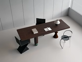 Solid Wood Desk and Chair Combination Solid Wood Long Table Solid Wood Single Chair Casual Single Chair Book Table Lamp 3d model