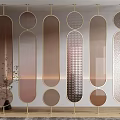 Elegant Modern Room Divider With Gold Metal Frame And Oval Textured Glass Panels