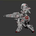 Futuristic Armored Character With Mechanical Armor And Large Sci Fi Weapon