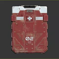 Red Medical Oxygen Device With White Cross Symbol And O2 Label For Emergency Use