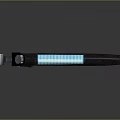 Futuristic Sci Fi Weapon with Black Metallic Body Glowing Blue Energy Core Mechanical Grip Design